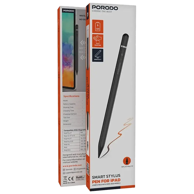 Porodo Wireless & Type C Charging Stylus Pen 380655 Li-polymer battery,100mAh Mascom International.webp